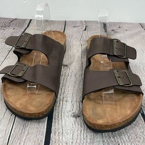 Nautica Men’s Sandals Slip on with wide two straps and buckle size 11 Brown